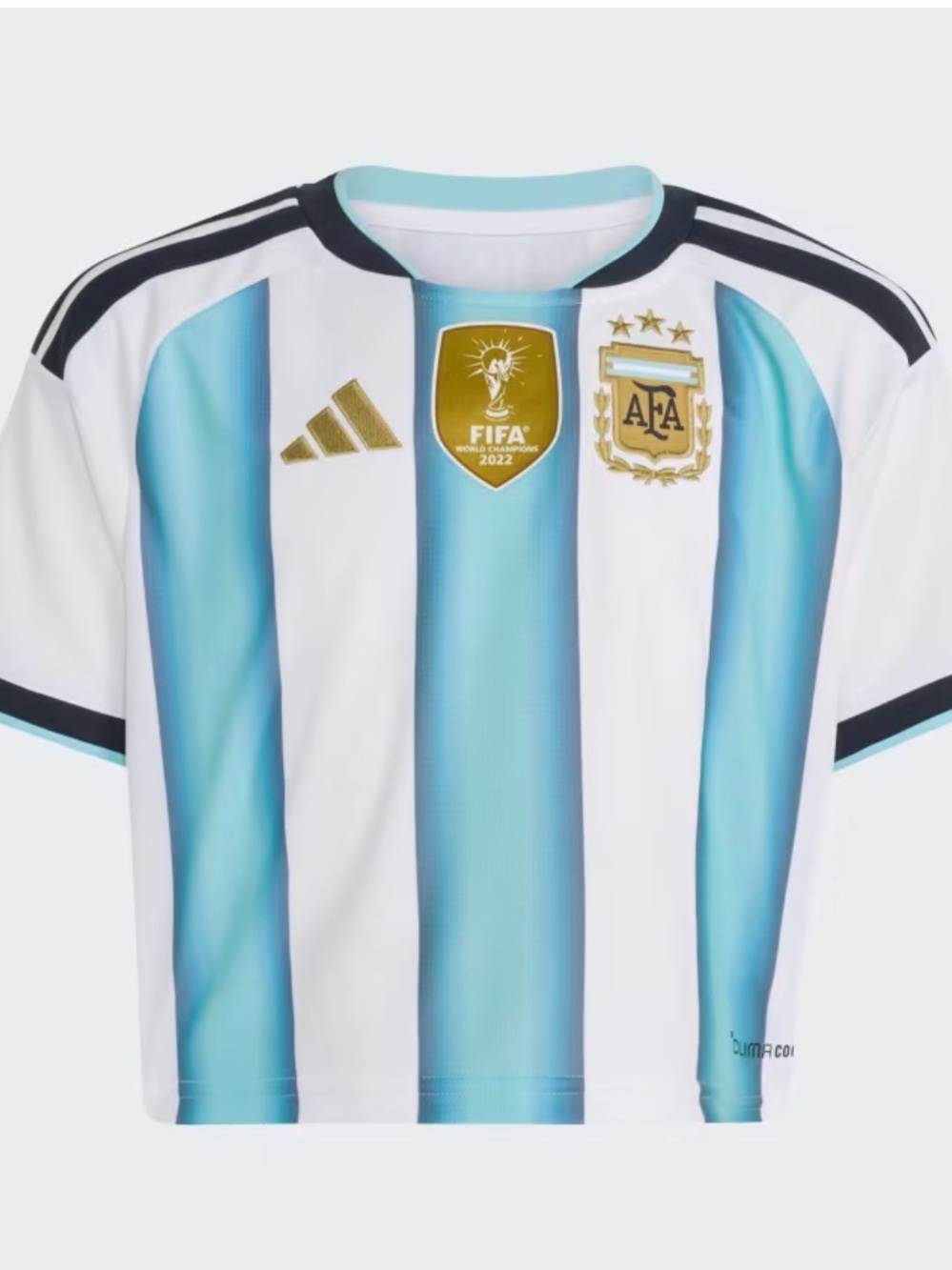adidas Argentina Cropped Jersey in Sky Blue & White with Gold Accents - Picture 2 of 5